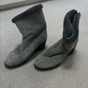 AEROSOLES Gray Ankle Boots with Black Trim